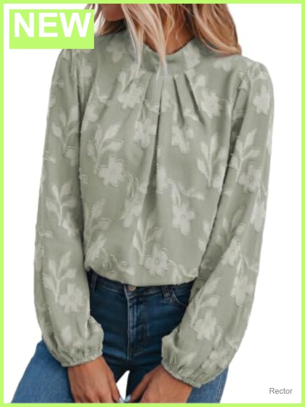 Womens Mock Neck Pleated Floral Burnout Long Sleeve Blouse